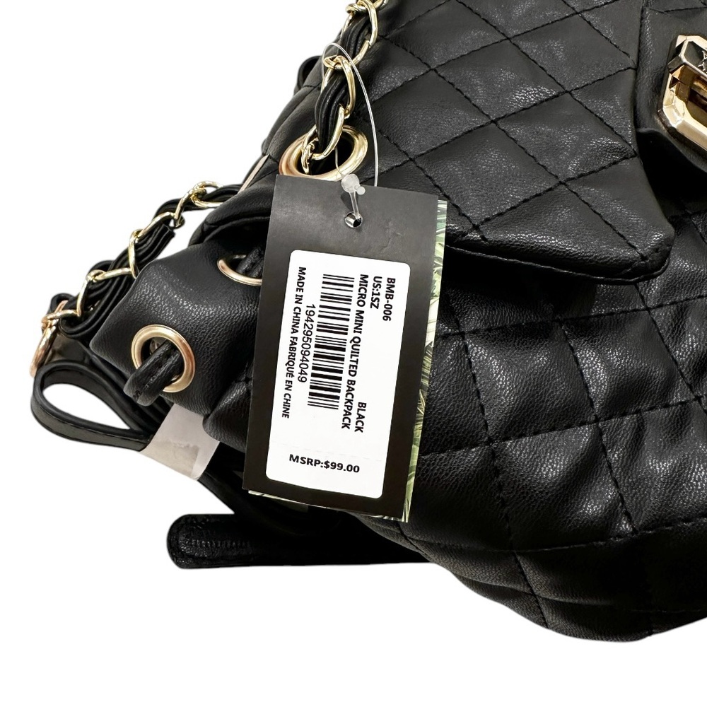 NWT Badgley Mischka Micro Mini Quilted Backpack Black - Picture 4 of 4